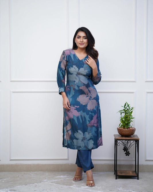 Enjoy New Floral Kurta Pant set with amazing lace Work ❤️ (WACD02)