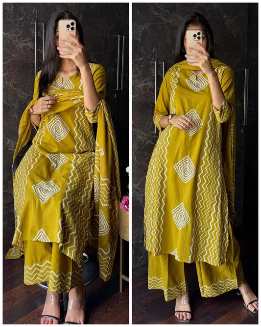 Cotton Block Printed Suit -Green