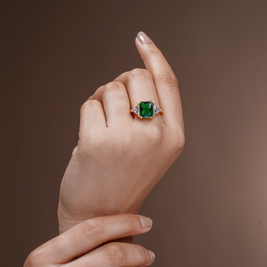 Tanaya Emarald 18K Gold Plated Ring
