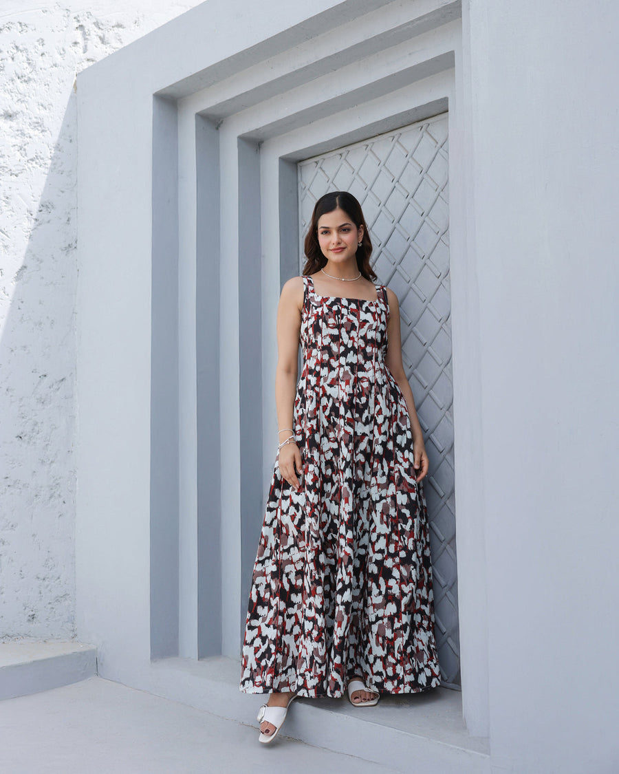 Monochrome Muse Tiered Maxi Dress